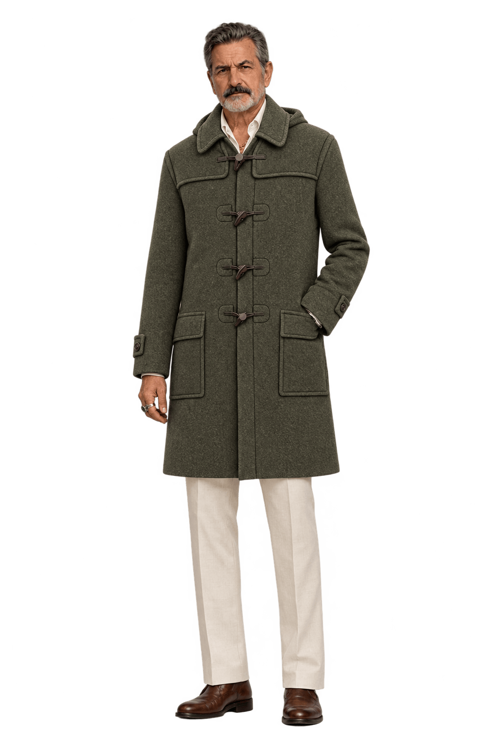 1980s Muted Olive Green Wool Coat - Model