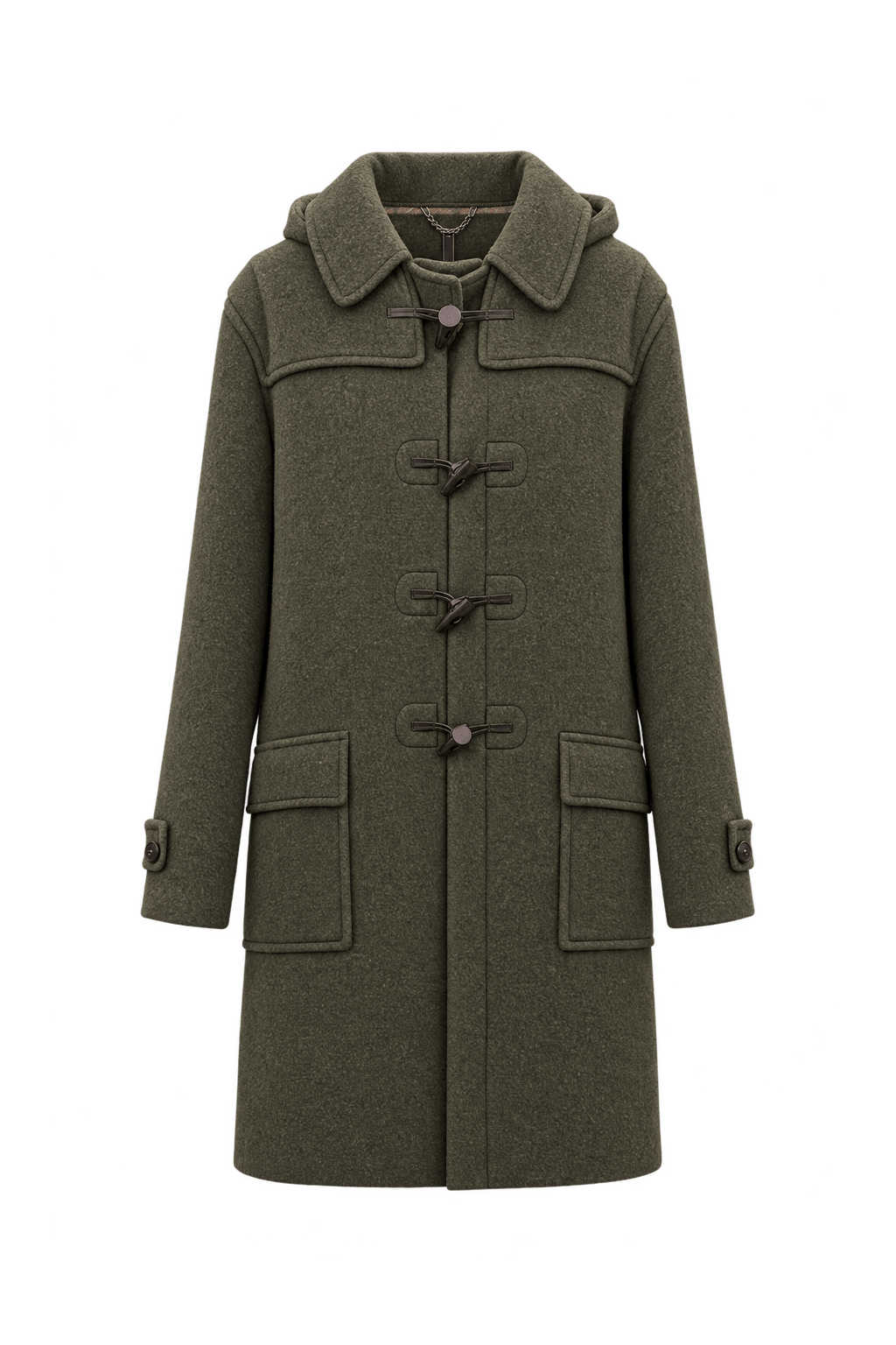 1980s Muted Olive Green Wool Coat - Front View
