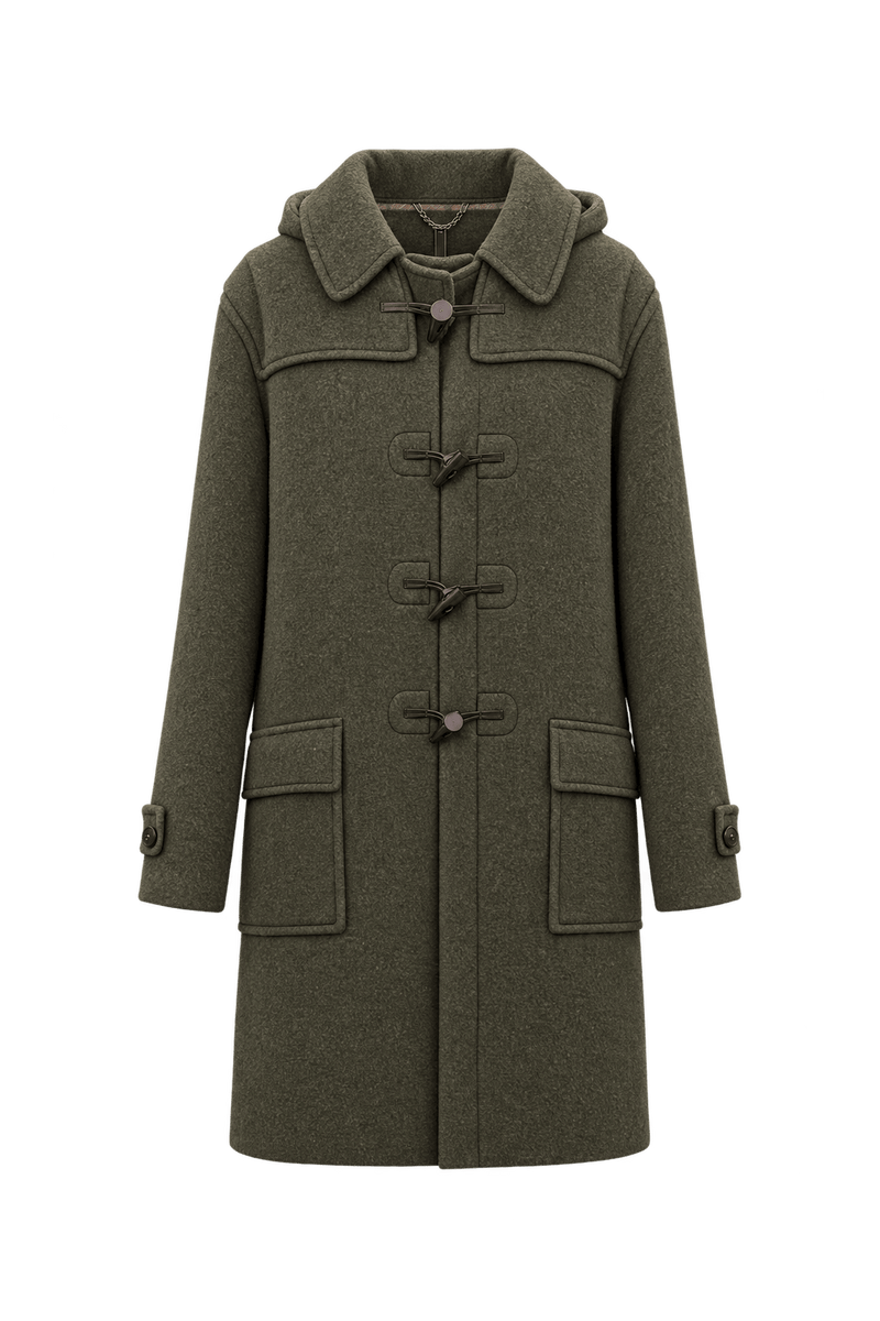 1980s Muted Olive Green Wool Coat - Front View