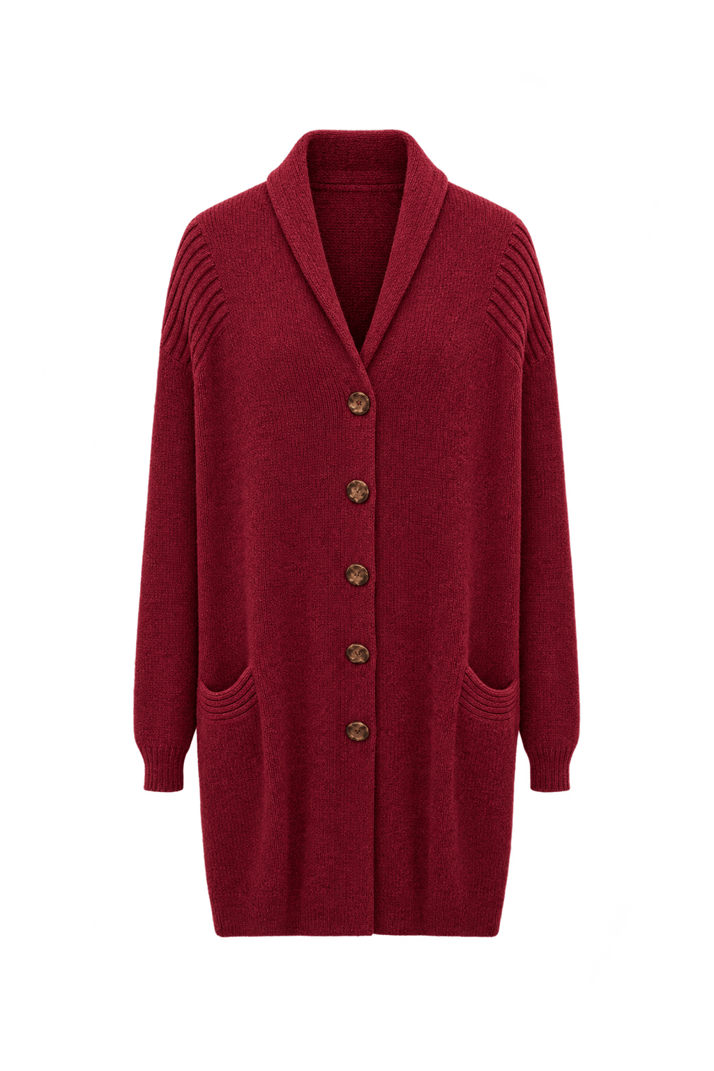 1980s Deep Burgundy Red Yarn Knit Cardigan - Front View