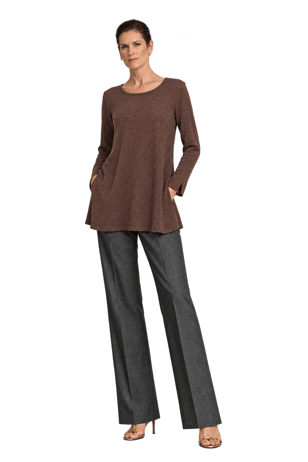 1990s Chocolate Brown Fine Yarn Knit Tunic - Model