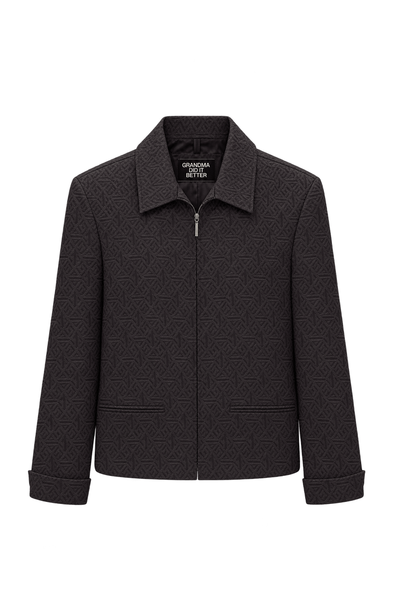 1990s Dark Chocolate Brown Woven Fabric Jacket - Front View