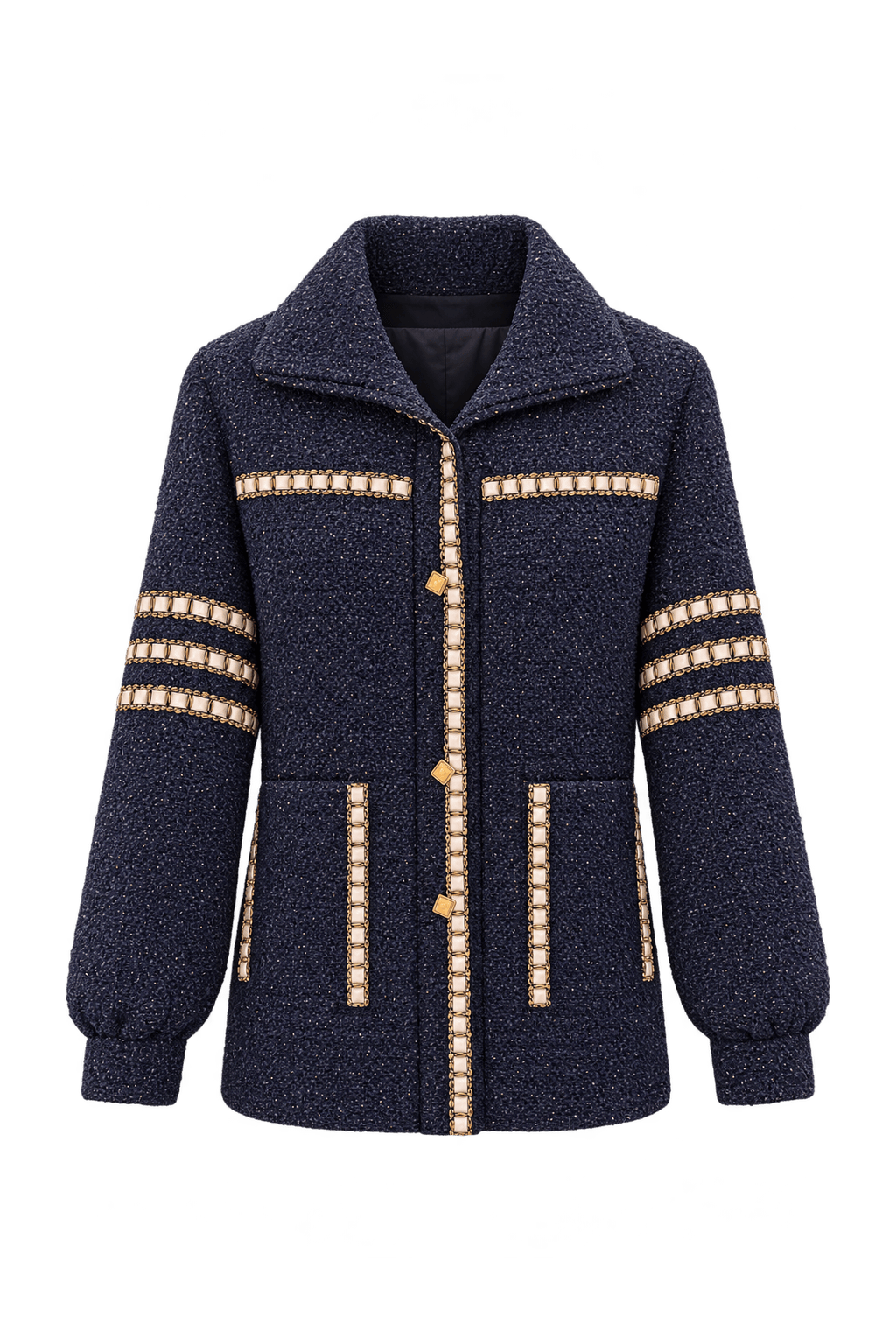 1980s Dark Navy Blue Woven Fabric Jacket - Front View