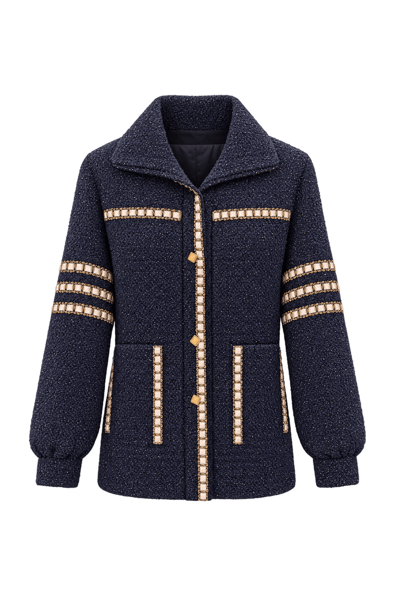 1980s Dark Navy Blue Woven Fabric Jacket - Front View