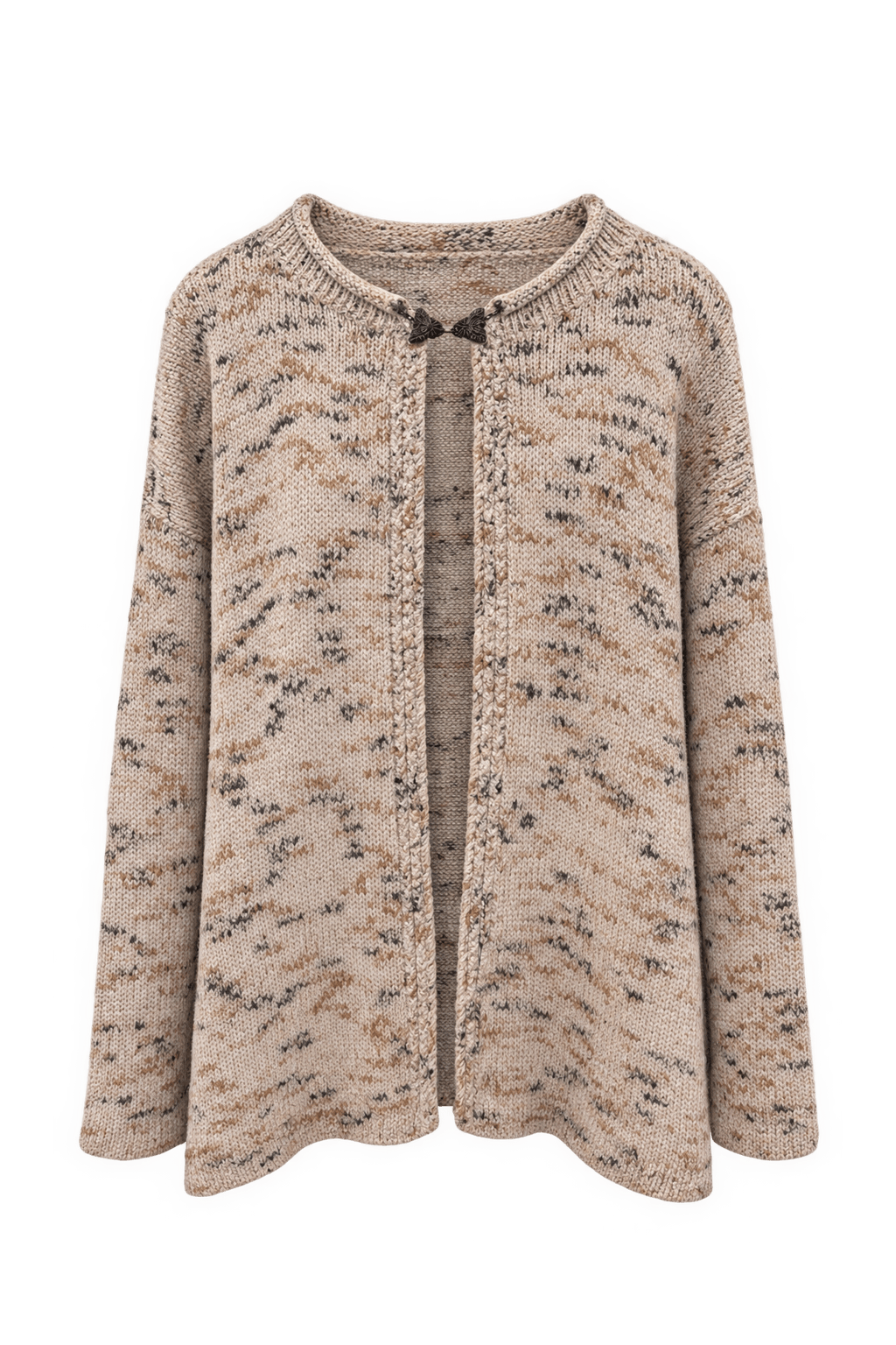 1980s Oatmeal Beige Yarn Knit Cardigan - Front View