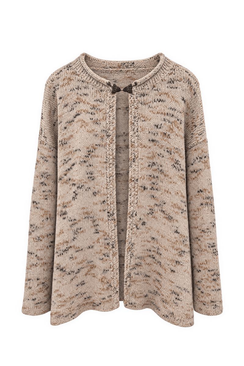 1980s Oatmeal Beige Yarn Knit Cardigan - Front View