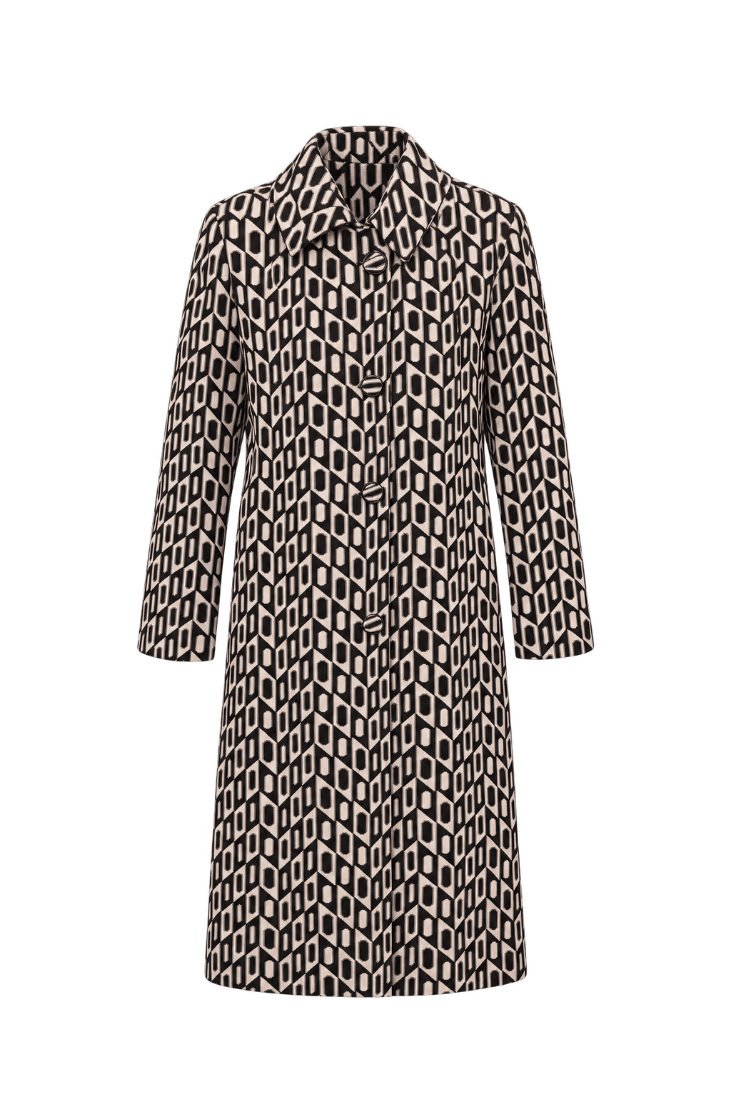 1960s Black Cream Woven Coat - Front View