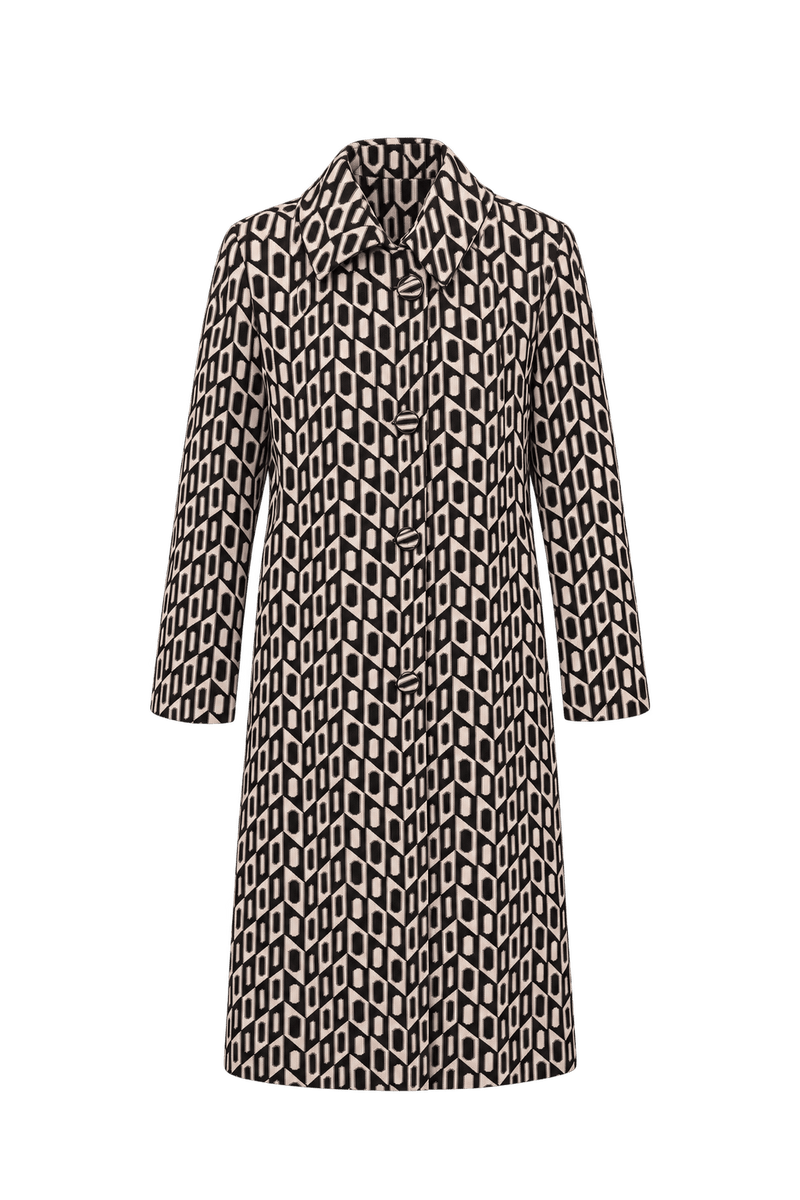 1960s Black Cream Woven Coat - Front View