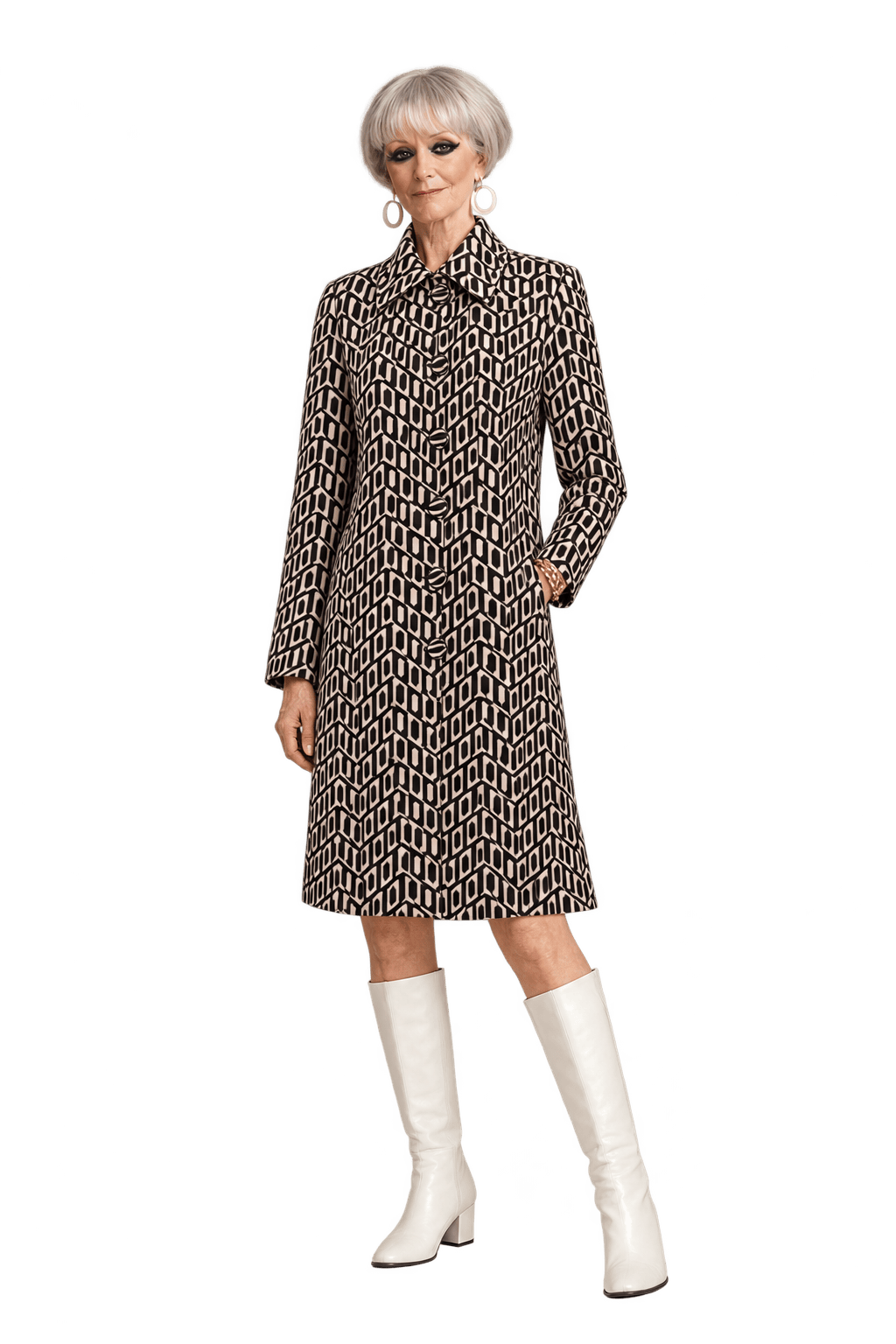 1960s Black Cream Woven Coat - Model