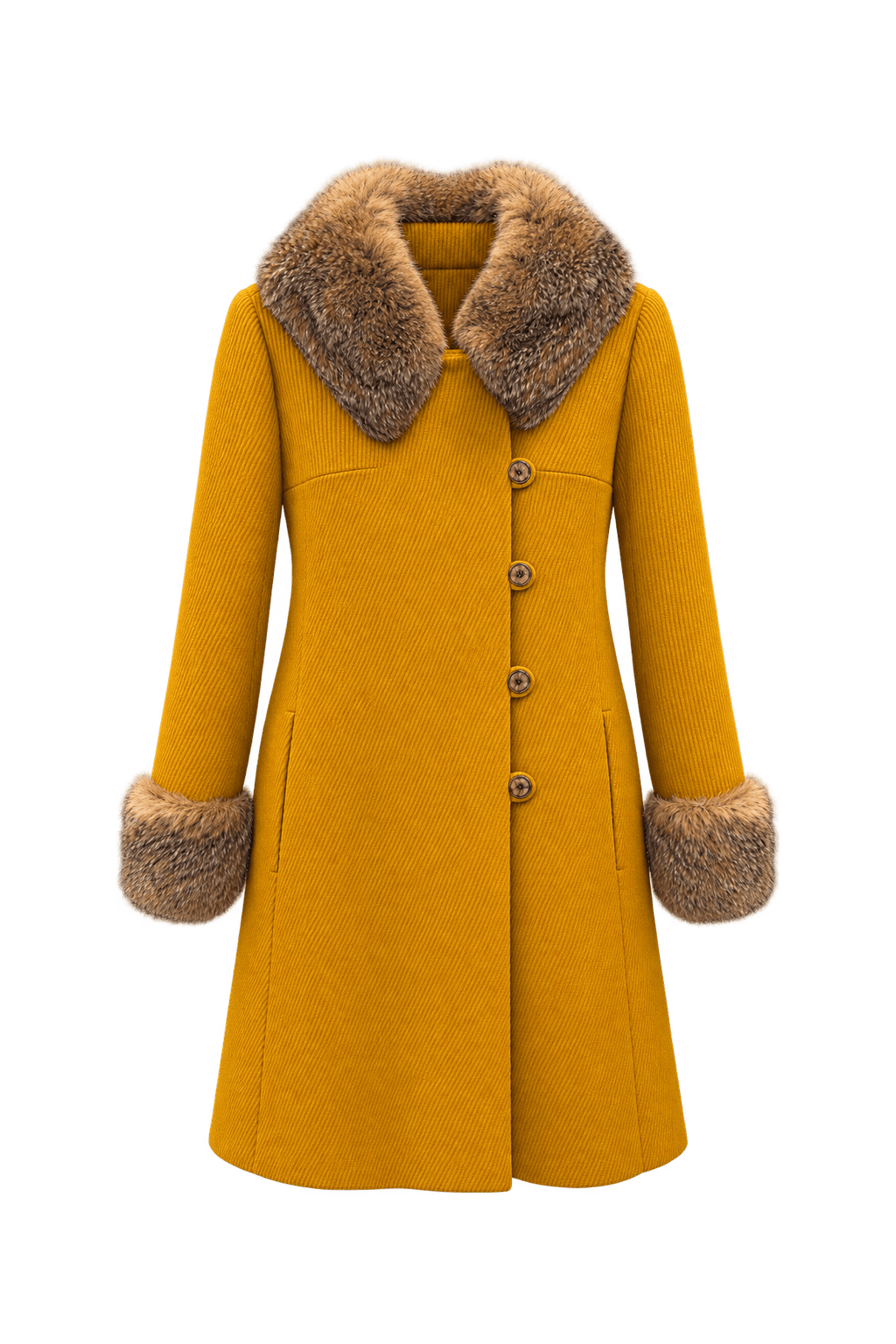 1970s Golden Ochre Corduroy Coat - Front View