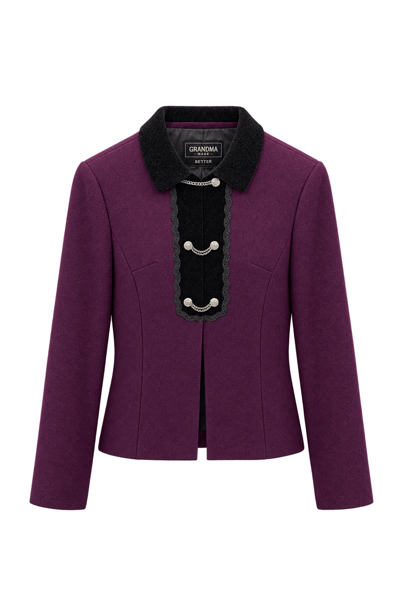 1980s Deep Plum Purple Wool Jacket - Front View