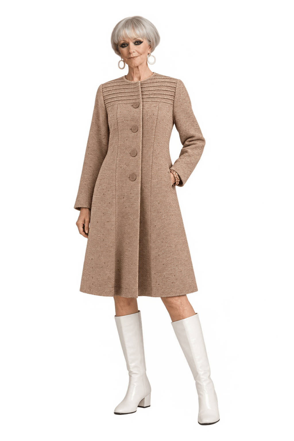 1960s Warm Tan Wool Coat - Model