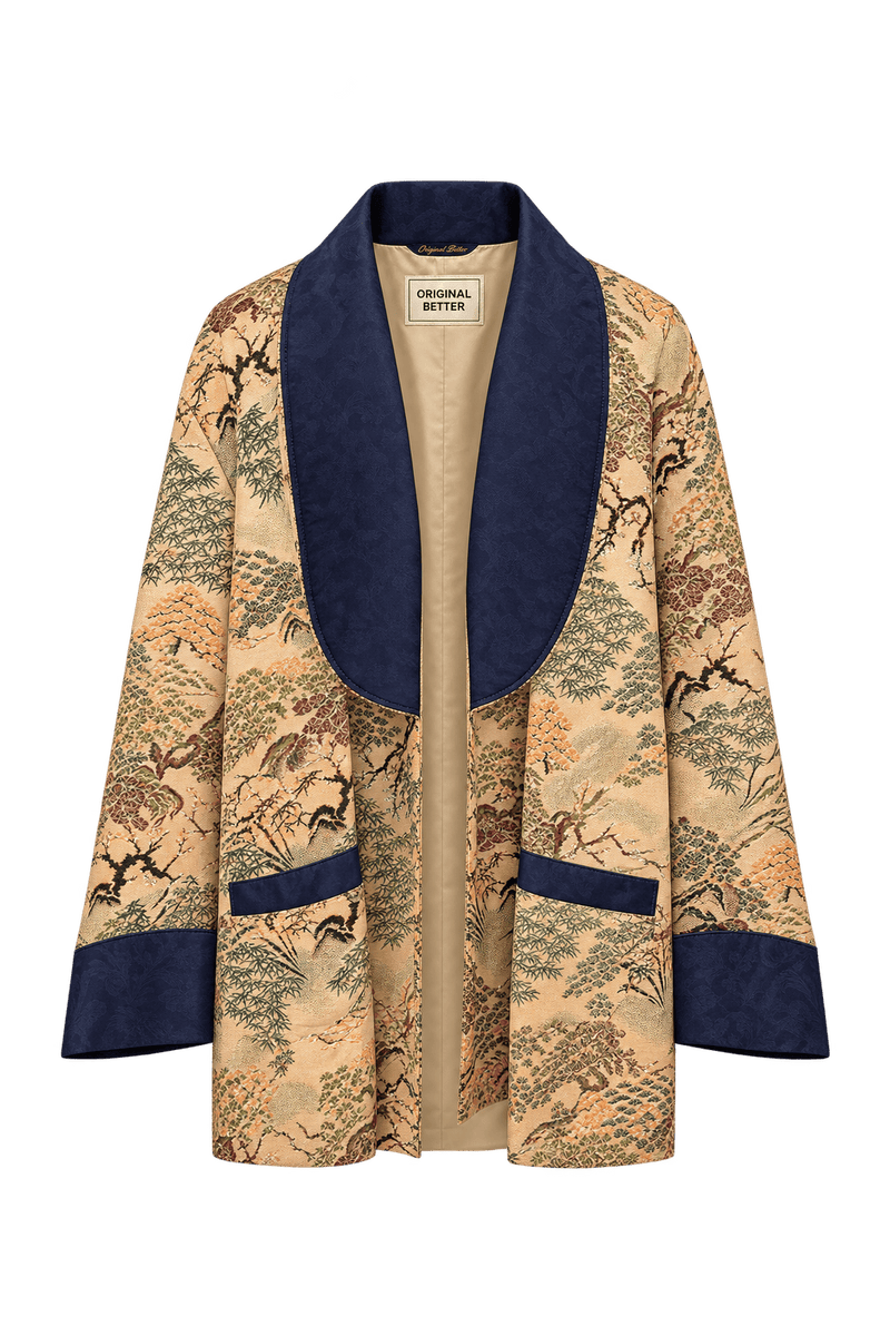 1950s Champagne Beige Woven Brocade Jacket - Front View