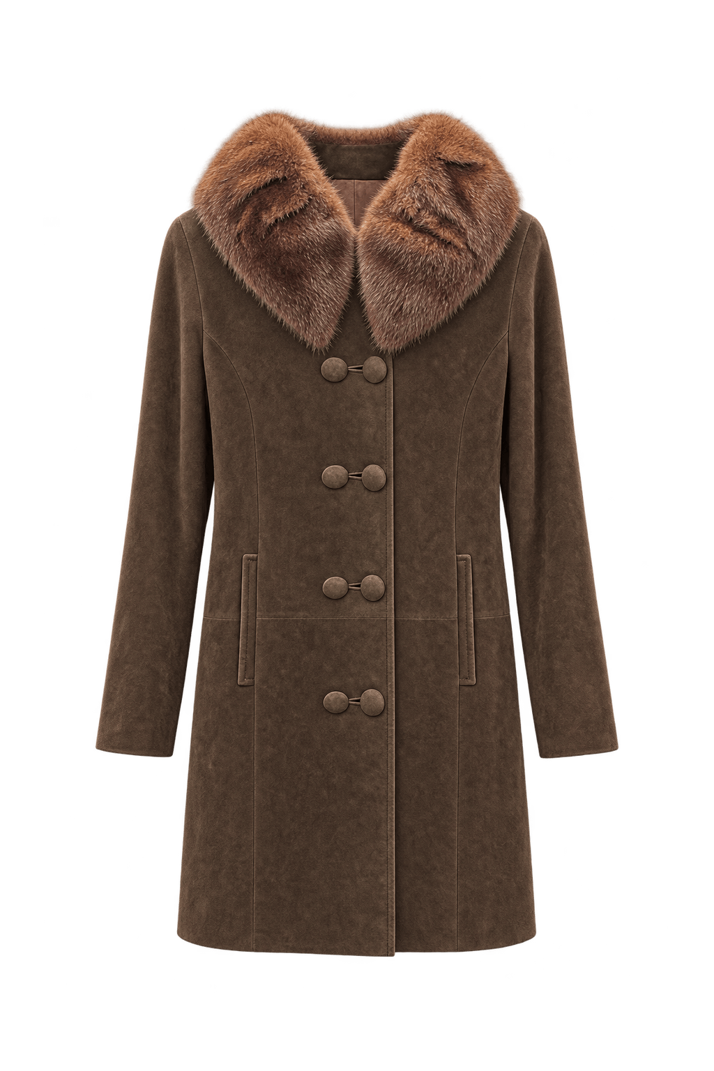 1960s Dark Chocolate Brown Suede Coat - Front View