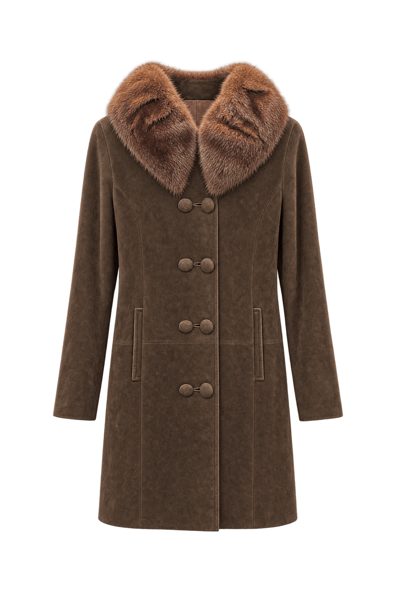 1960s Dark Chocolate Brown Suede Coat - Front View