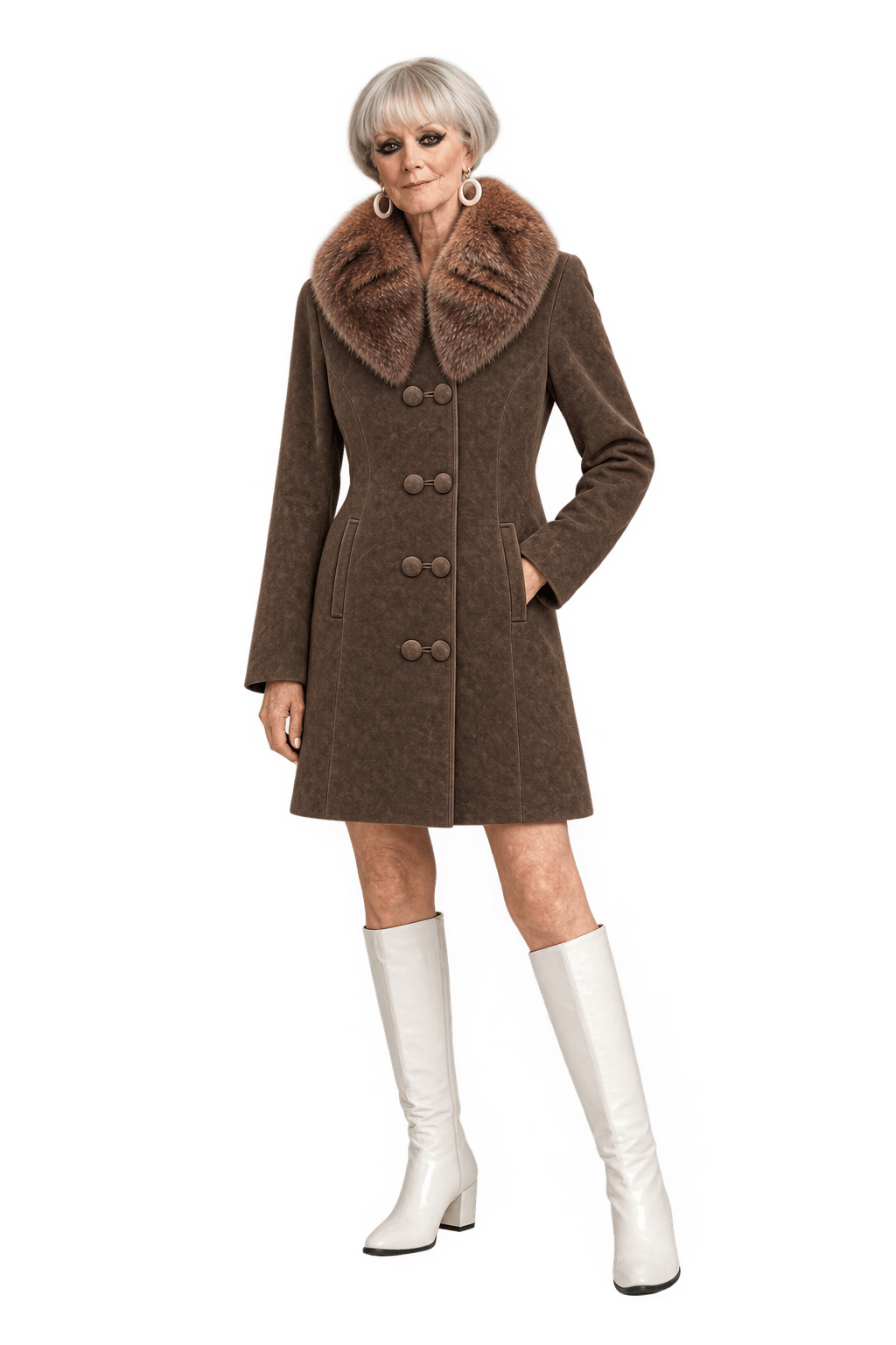 1960s Dark Chocolate Brown Suede Coat - Model