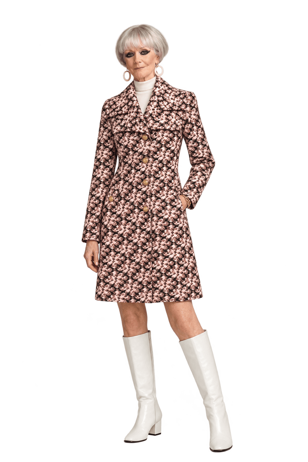1960s Cream and Pale Pink Textured Woven Coat - Model