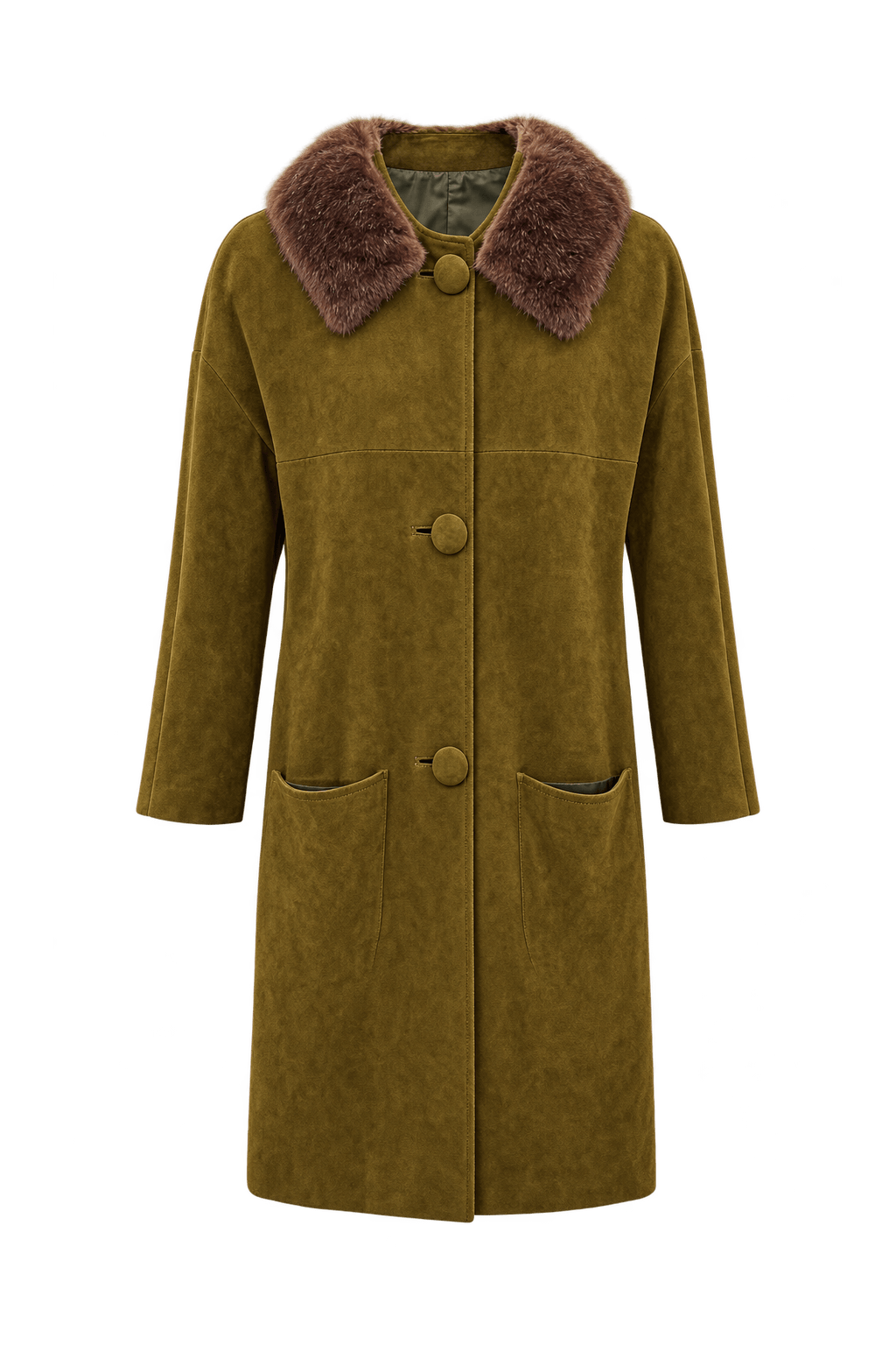 1960s Olive Brown Suede Coat - Front View