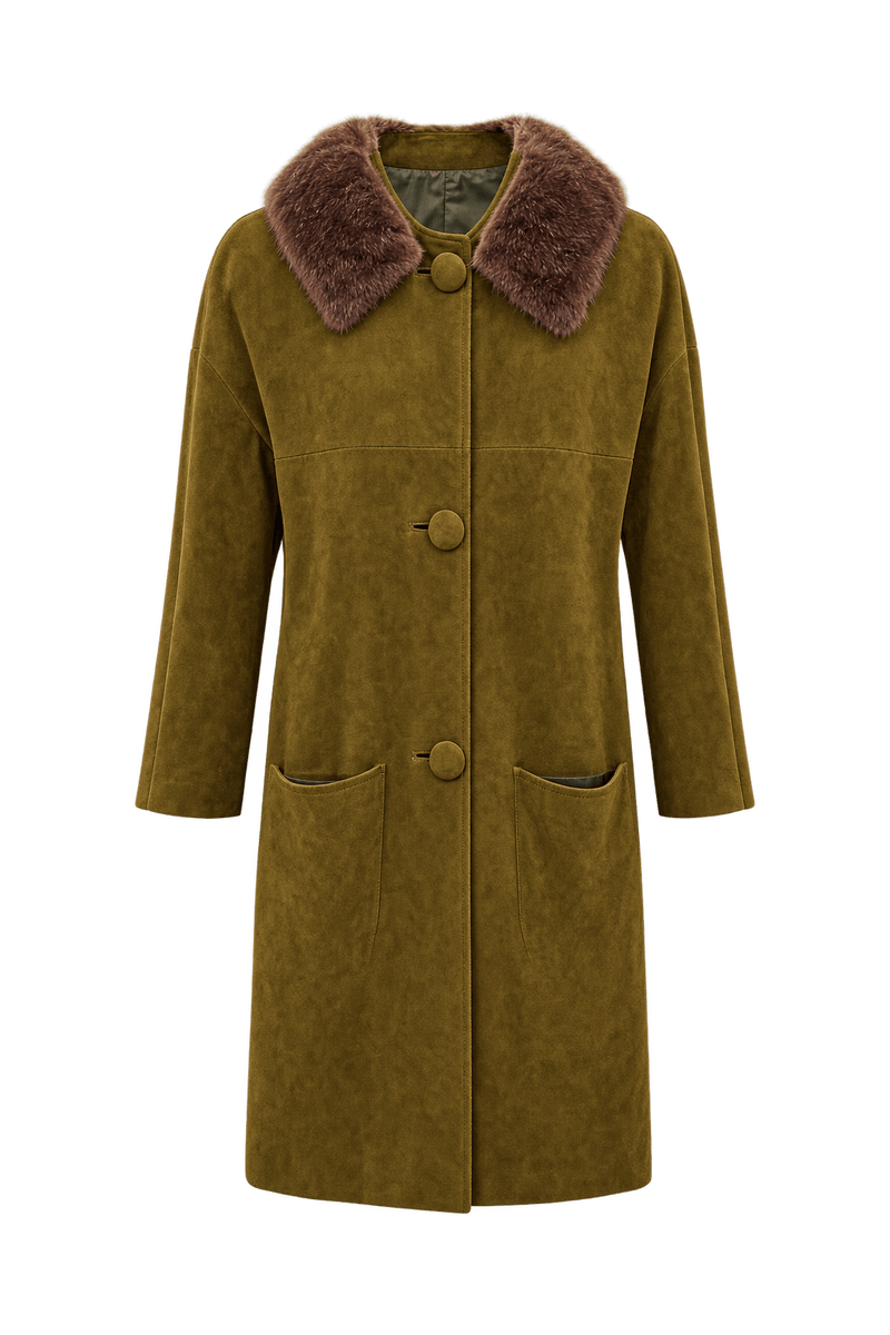 1960s Olive Brown Suede Coat - Front View