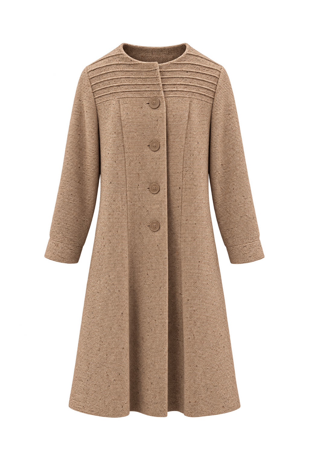 1960s Warm Tan Wool Coat - Front View