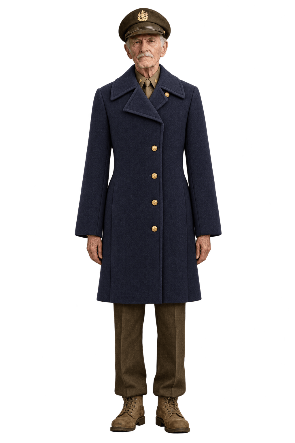 1940s Dark Navy Blue Wool-Like Coat - Model