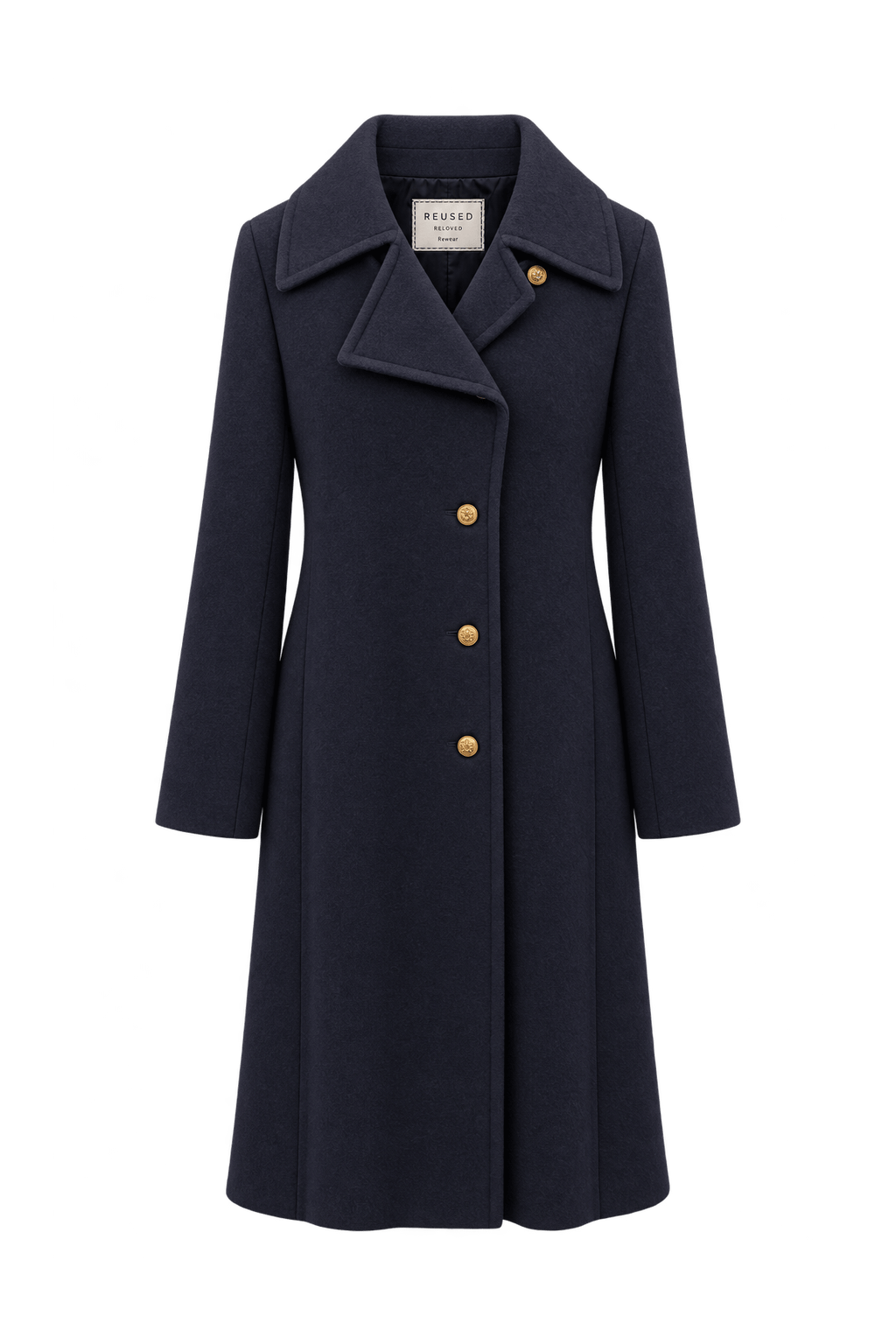 1940s Dark Navy Blue Wool-Like Coat - Front View
