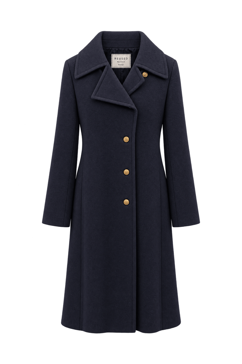 1940s Dark Navy Blue Wool-Like Coat - Front View