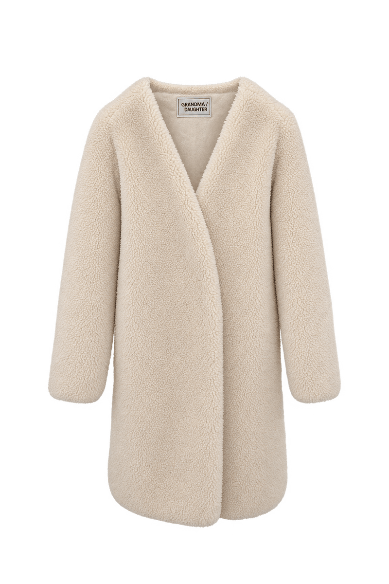 1990s Warm Ivory Cream Shearling Fur Coat - Front View
