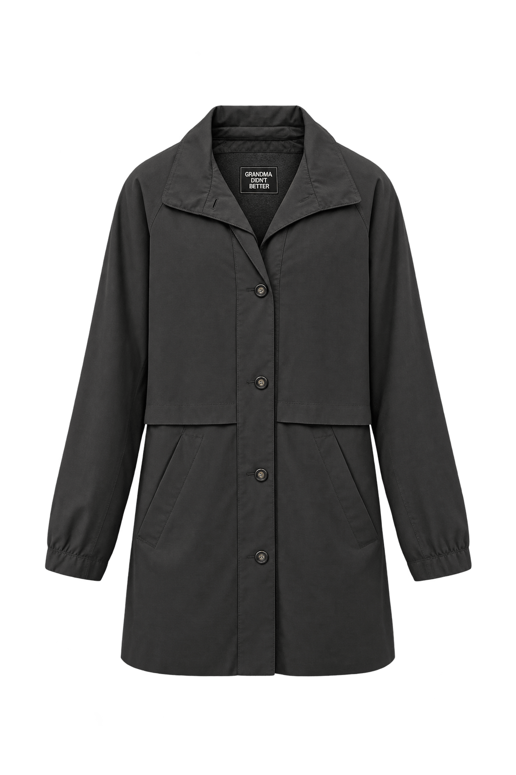 1990s Dark Charcoal Woven Trench Coat - Front View