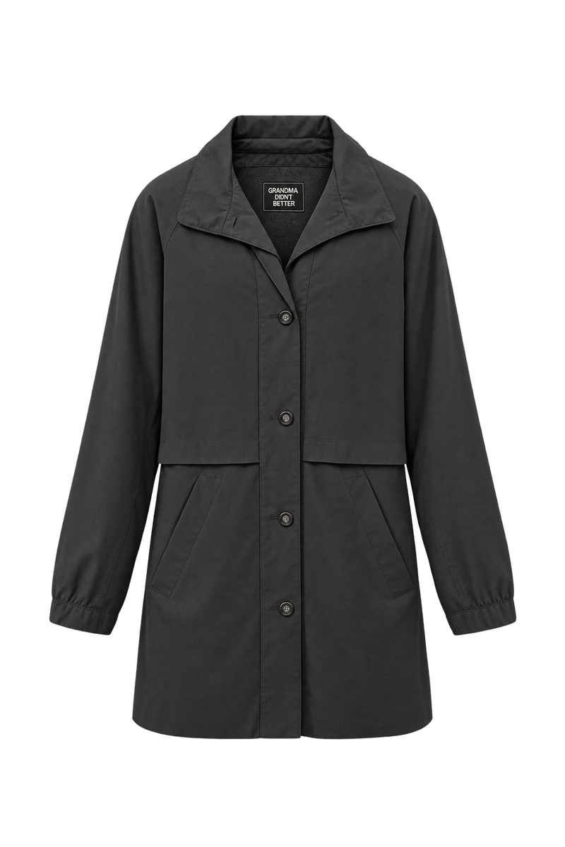 1990s Dark Charcoal Woven Trench Coat - Front View