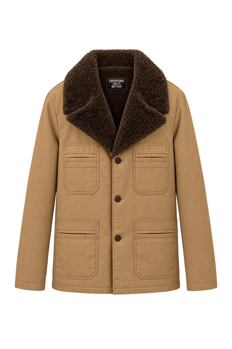 1980s Camel Tan Woven Fabric Jacket - Front View