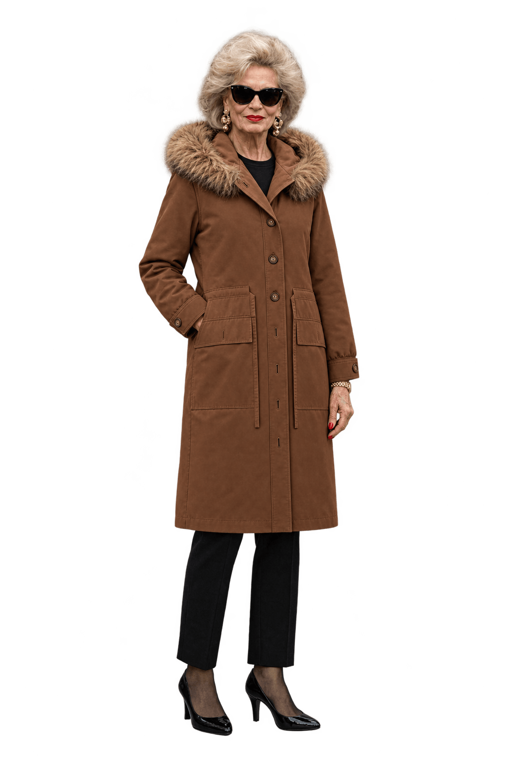 1980s Warm Medium Brown Woven Fabric Coat - Model