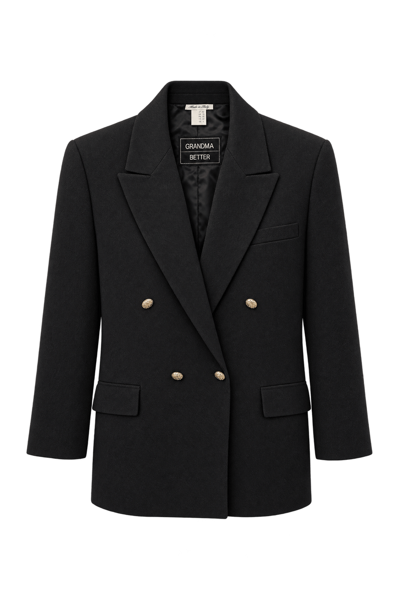 1980s Black Woven Fabric Blazer - Front View