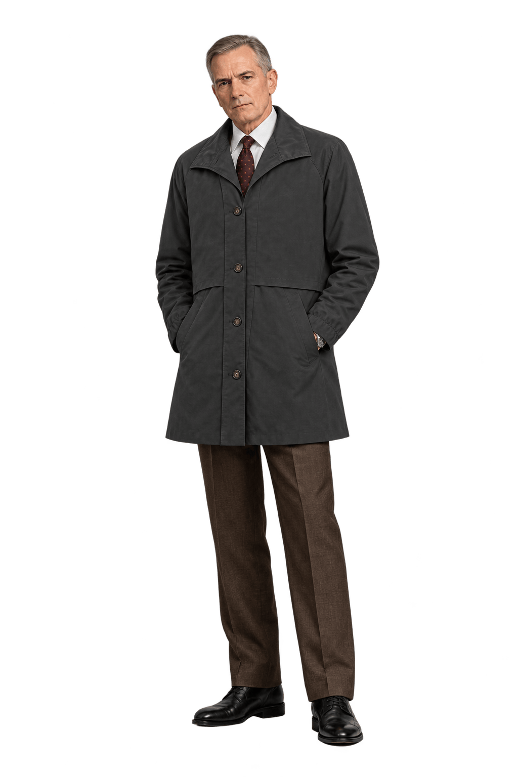 1990s Dark Charcoal Woven Trench Coat - Model
