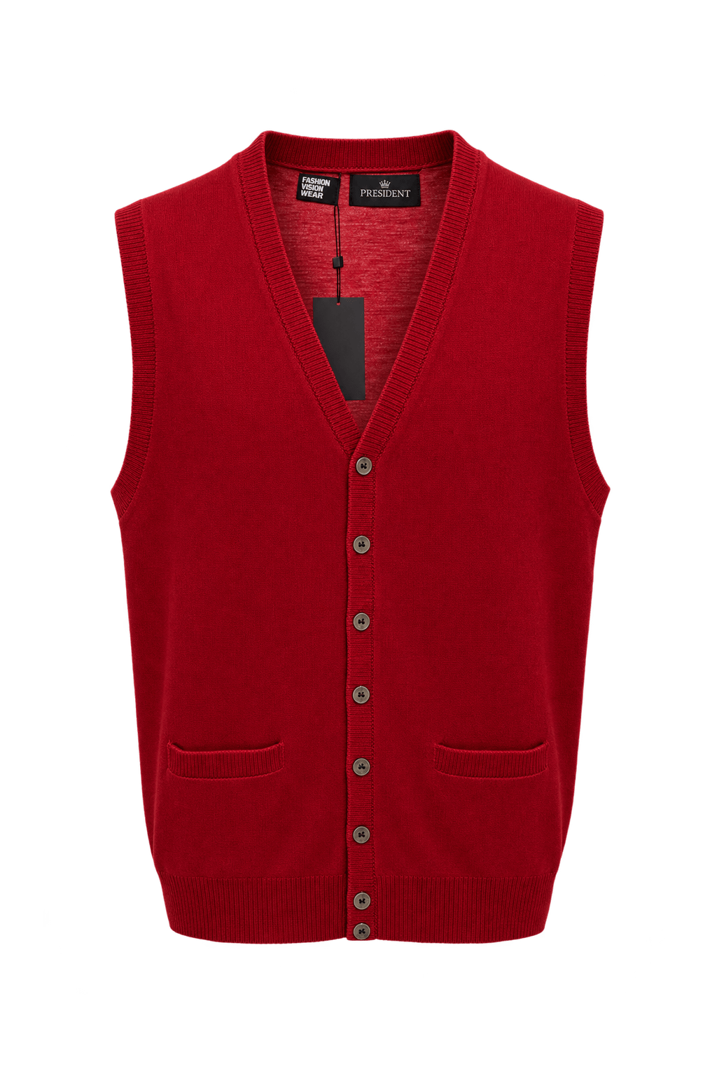 1990s Deep Red Knit Vest - Front View