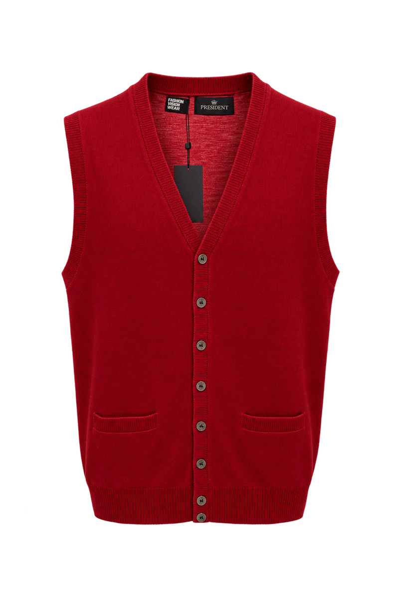 1990s Deep Red Knit Vest - Front View