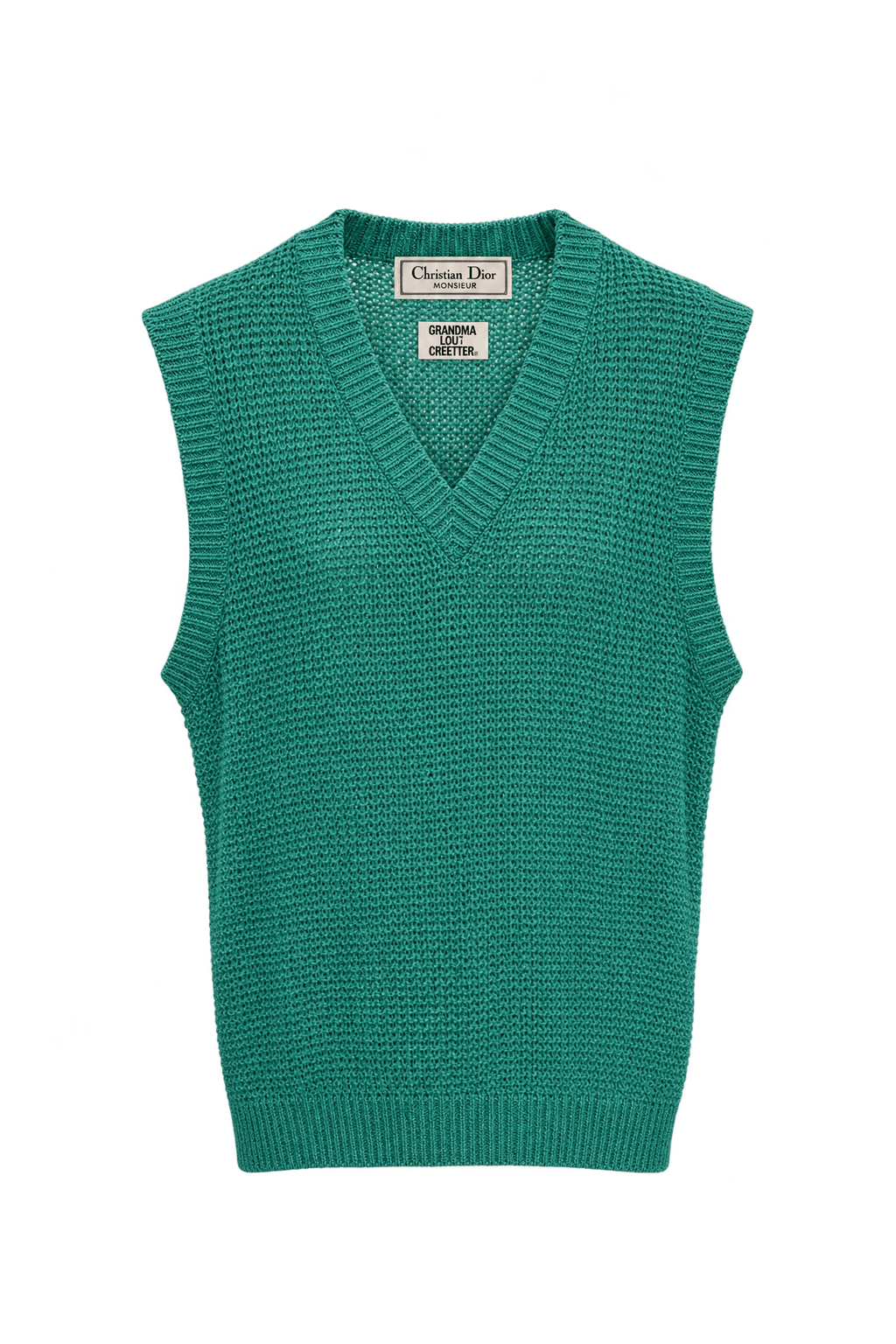 1990s Teal Green Knit Vest - Front View