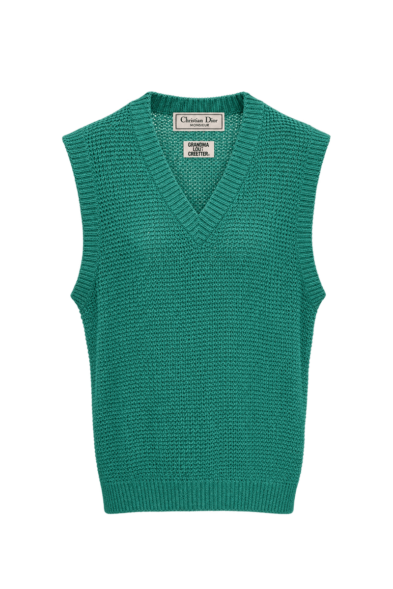 1990s Teal Green Knit Vest - Front View