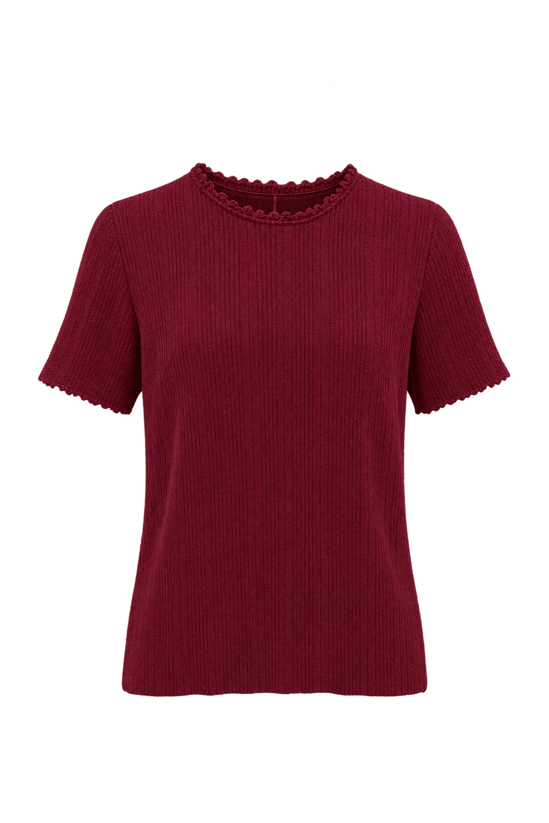 1990s Deep Burgundy Knit T-Shirt - Front View