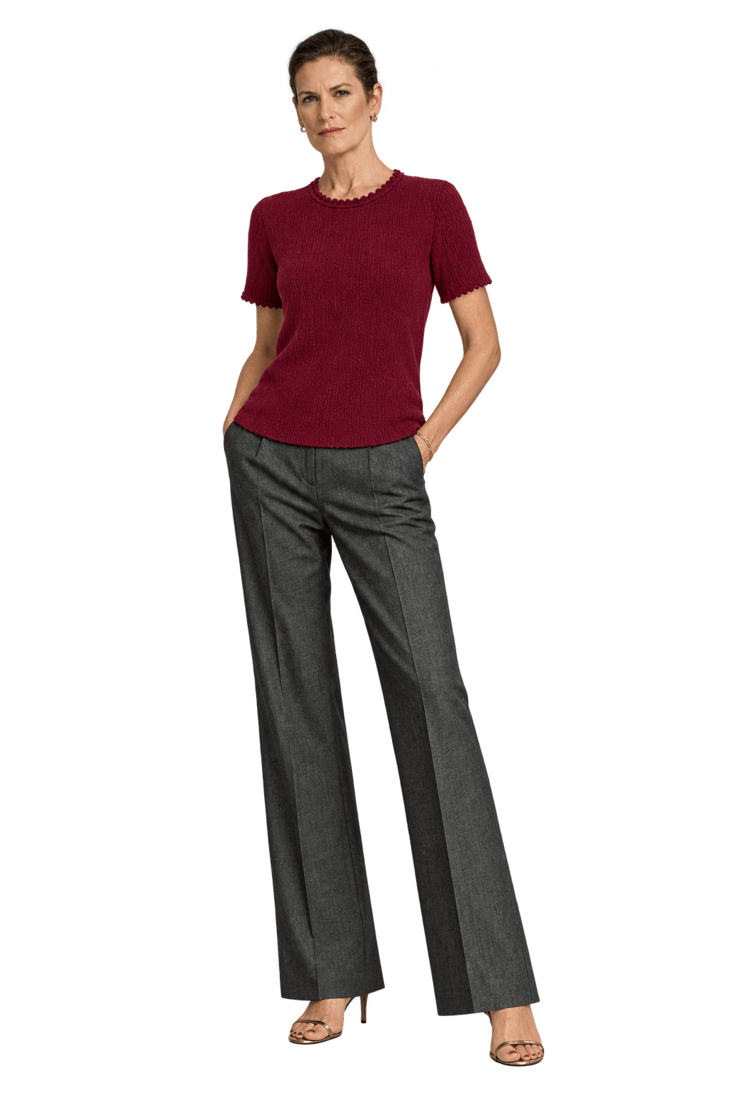1990s Deep Burgundy Knit T-Shirt - Model