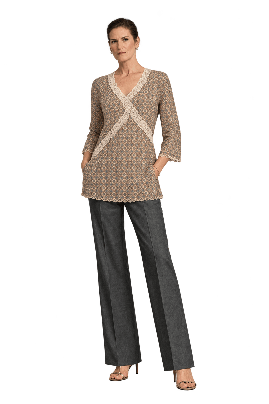 1990s Tan Beige Unverified Lightweight Knit Blouse - Model