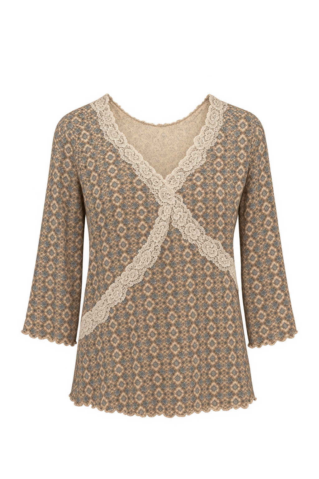 1990s Tan Beige Unverified Lightweight Knit Blouse - Front View