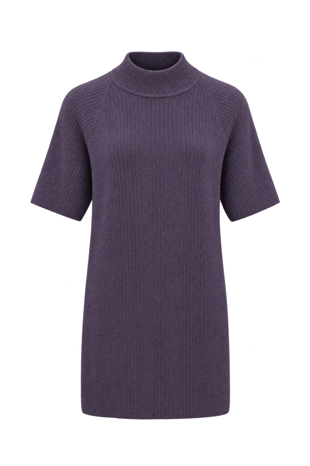 1990s Muted Plum Purple Knit Mini Dress - Front View