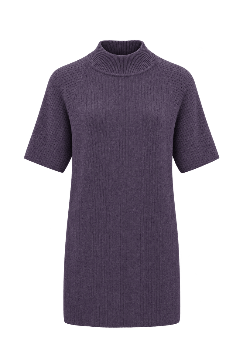1990s Muted Plum Purple Knit Mini Dress - Front View