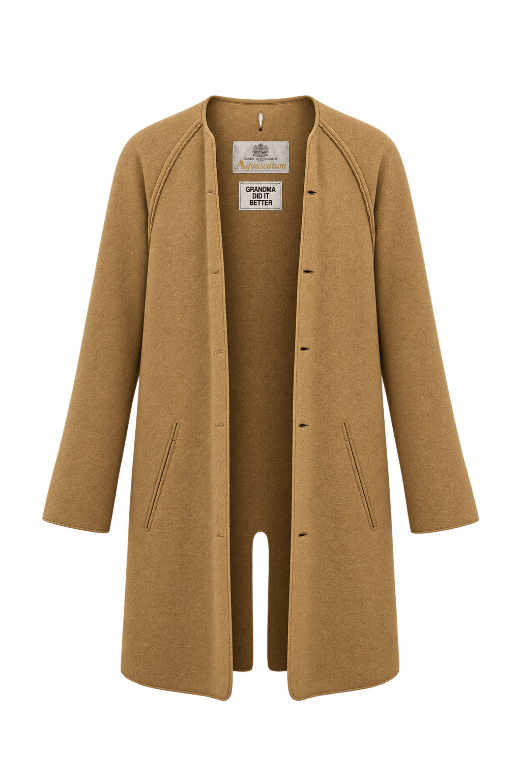 1980s Camel Tan Wool Blend Coat - Front View