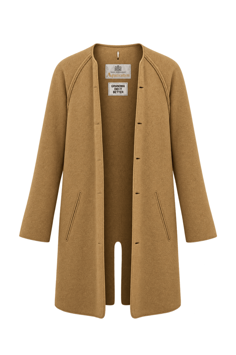 1980s Camel Tan Wool Blend Coat - Front View