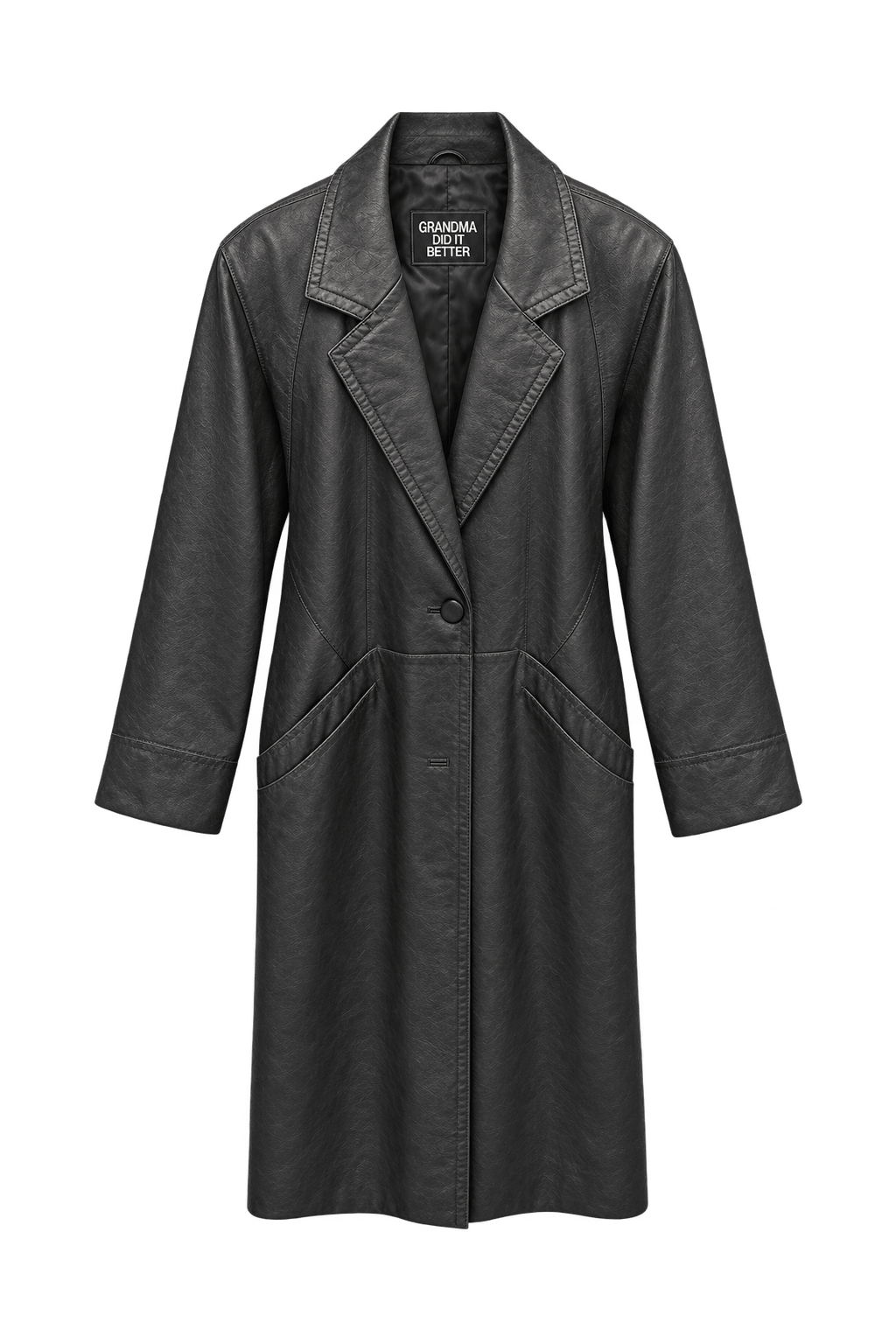 1990s Black Leather Coat - Front View