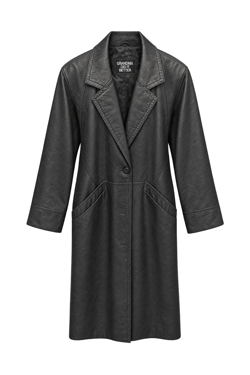 1990s Black Leather Coat - Front View