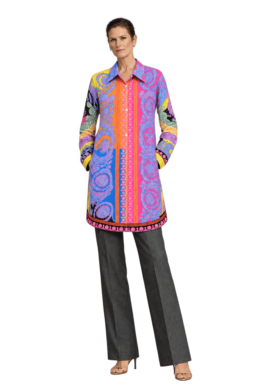1990s Hot Pink & Blue Unverified Fabric Tunic - Model