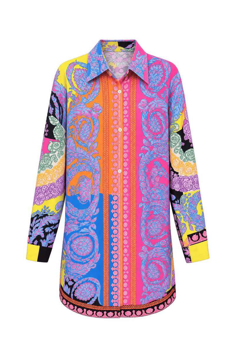 1990s Hot Pink & Blue Unverified Fabric Tunic - Front View